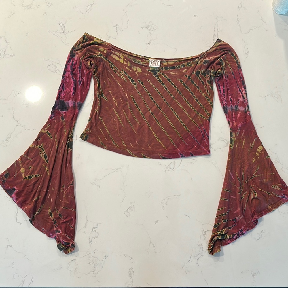 Gypsy Rose Hanging Sleeve Tie Dye Crop Top